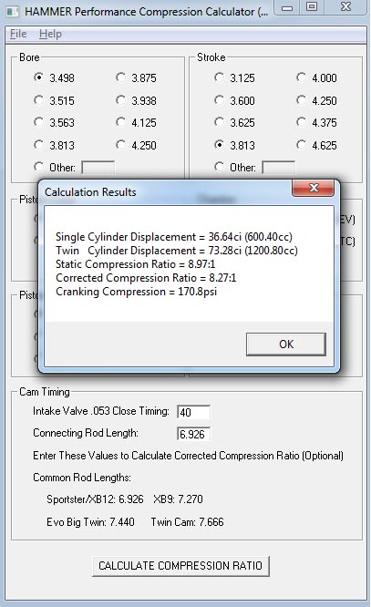 Hammer Performance Compression Calculator Screen Shot with Results