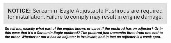 Warning that SE adjustable pushrods are required