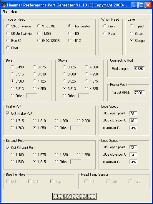 Hammer Performance CNC Head Porting Program Screenshot